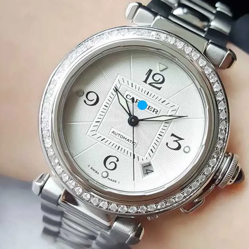 Quadri funzionanti orologi automatici Carter 38mm Pasha Serie Pasha con Diamond Date Visualizza meccanico da uomo