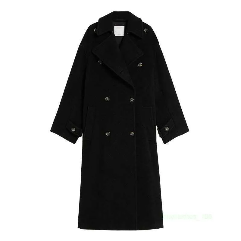 Designer Coat Cashmere Coat Luxury Coat Maxmaras Womens Ny dubbelbröstrock dubbel ull blandad lång kappa