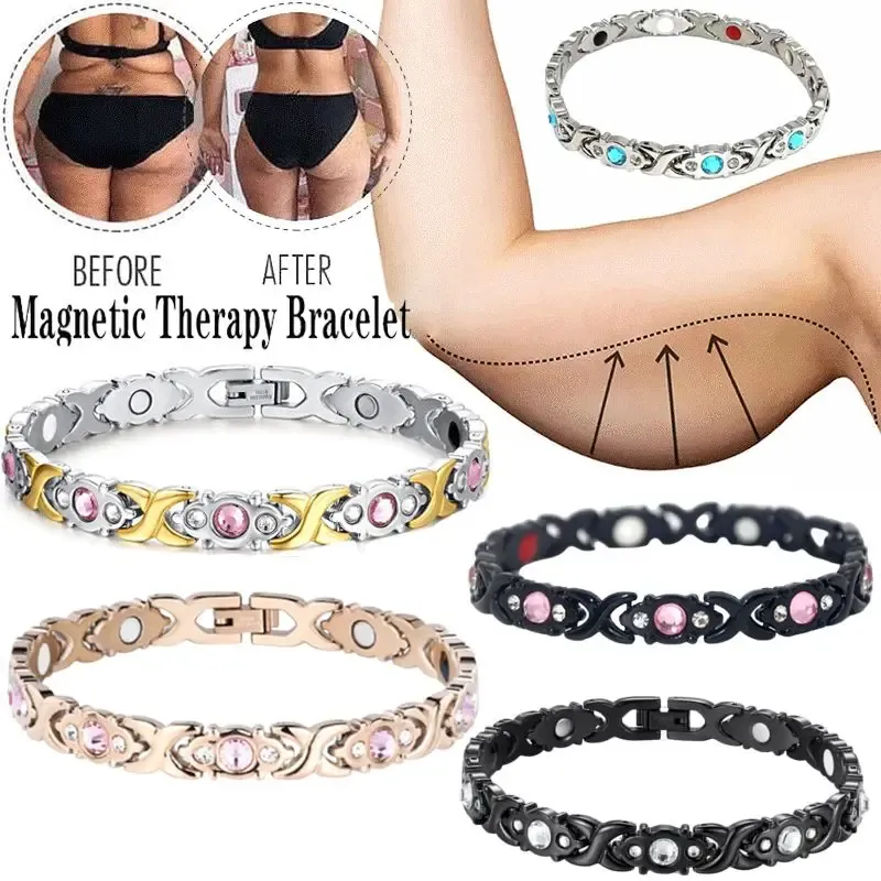 Strands Magnetic Lymphatic Drainage Bracelet for Men Women Lymphatic Detox Zircon Bracelet Slimming Magnetic Therapy Health Care Gift
