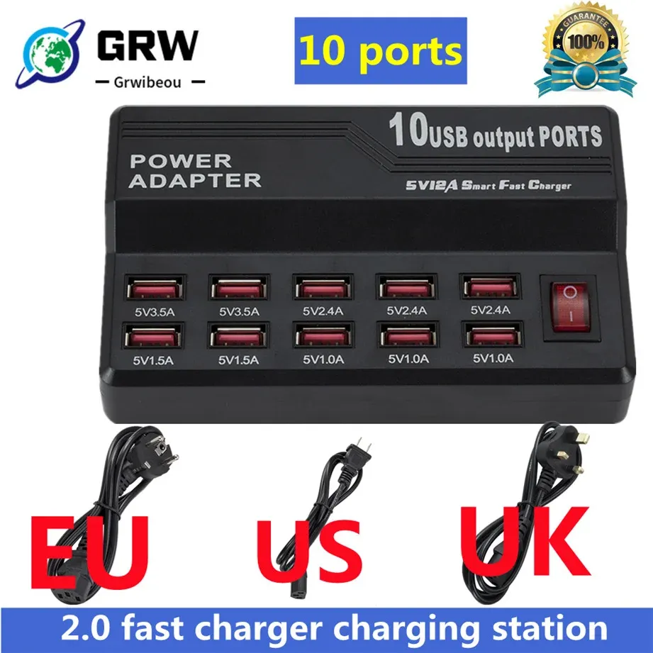 Hubs Hub 2.0 USB Multiport Charger Fast Charging för mobiltelefoner och surfplattor Lämpliga ForSamsung Mobiltelefon Tablett Fast Charging