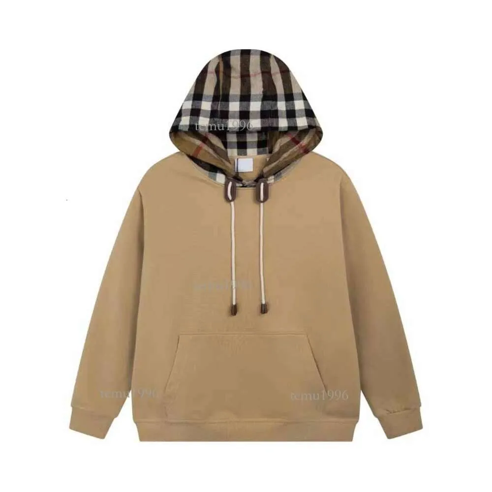 Hoody Designer Hoodie Tide Brand Khaki Hoodie Sweater Sweater Classic Plaid Sitching Os Pullover Men Women Hoodies Mashion Cotton Stack