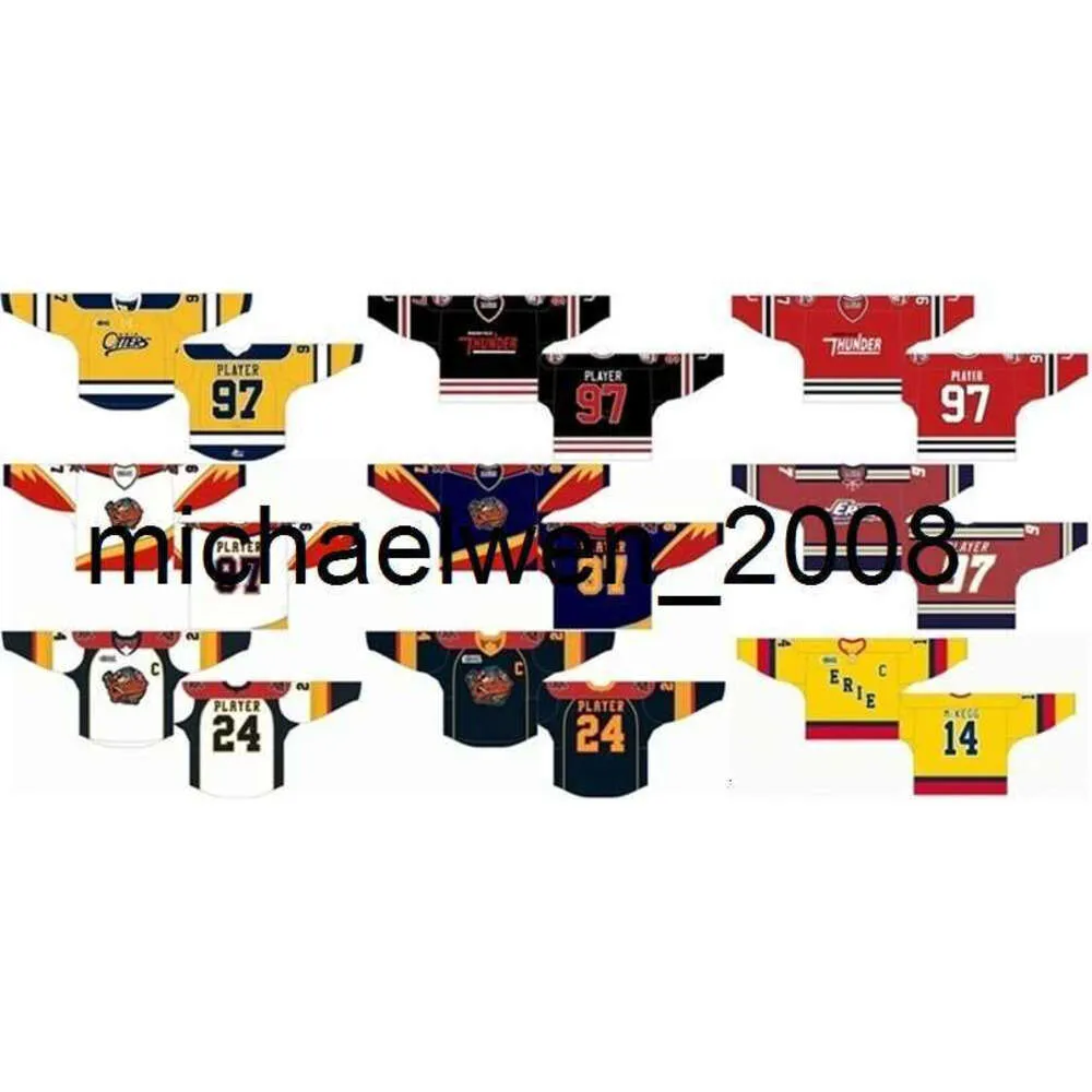 Kob Weng Go Aangepast 1988 89-1995 96 OHL MENS Dames Kids Wit Red Oranje Blue Stiched Erie Otters S 2013 14-2015 16 Ontario Hockey League Jersey