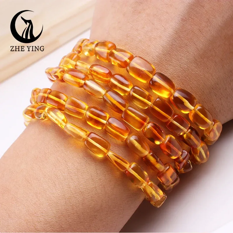 Strands Zhe Ying 100% Natural Amber Beaded Bracelet Elastic Men Women Bracelets Bangles Fashion Jewelry Gift