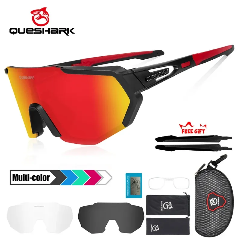 Lunettes de soleil Queshark femmes hommes polarisé 3 lentilles Set Cycling Sunglasses Sports Mtb Bicycle Eyewear Riding Road Road Bike Lunes Goggles Qe42