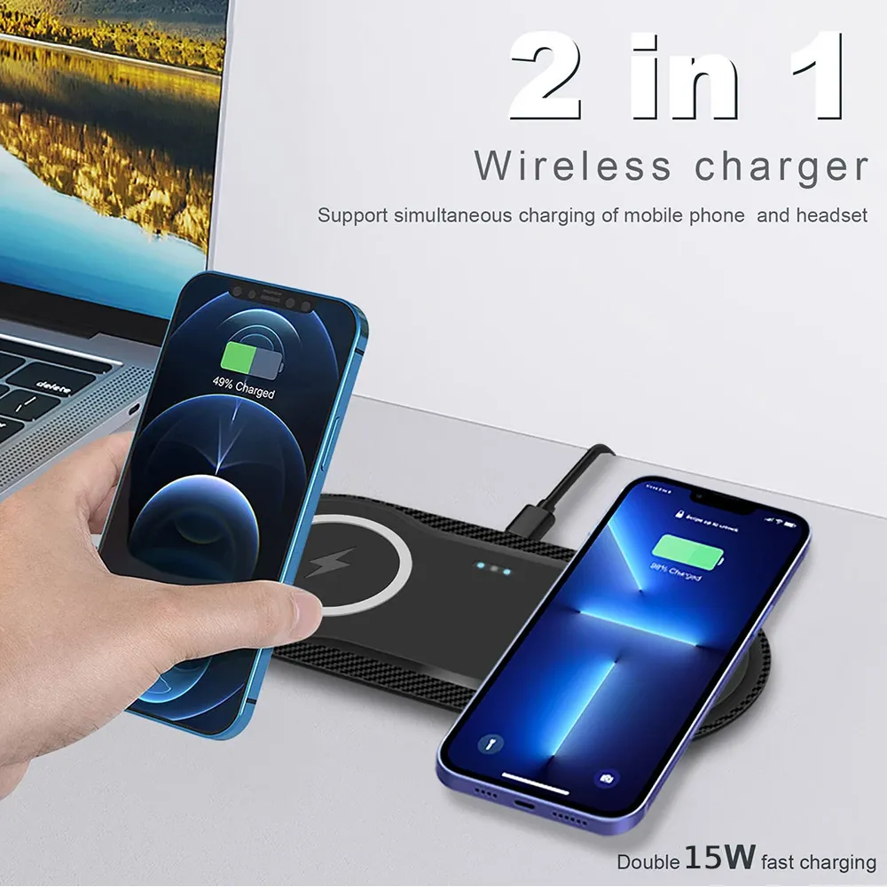 充電器30Wワイヤレス充電器2 in 1高速充電パッドデュアル15W充電ステーションiPhone 14 13 12 11 Pro XS Max XR X 8 Samsung S22
