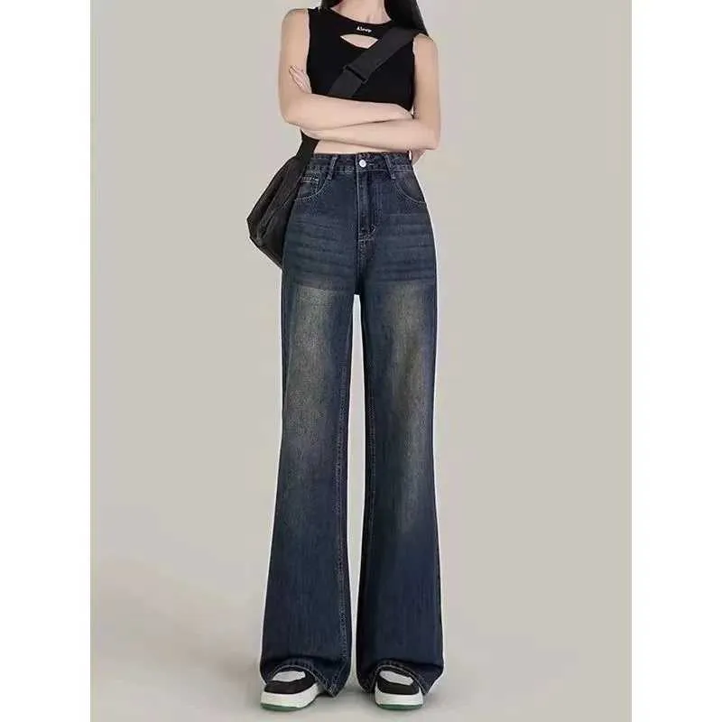 Women's Jeans Harajuku Women Vintage Strtwear American Baggy Cargo Jeans High Waist Straight Wide Leg Denim Blue Trousers Pants Y240422