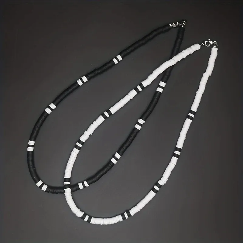 Colliers TRENDY Européen Bohême blanc noir noir Perles de polymère Soft Collier Men Contraste Couleur Géométrique Collier pour hommes Bijoux Ly02