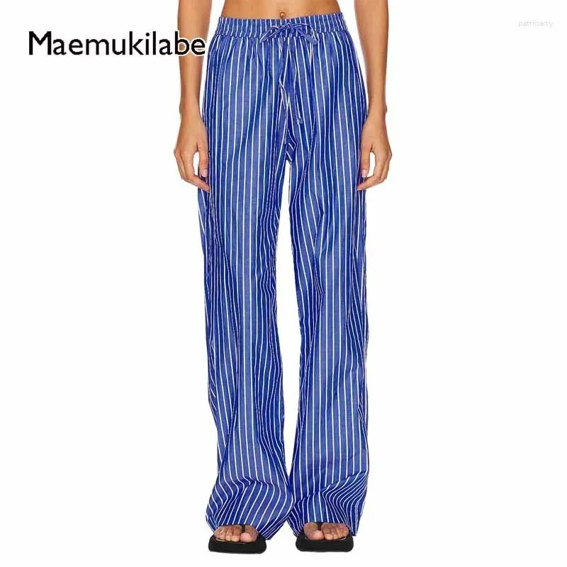 Spodnie damskie maemukilabe kobiety luźne szerokie nogi vintage paski drukowane sznurki spodnie kieszenie kasyficzne biuro pracy mody streetwear