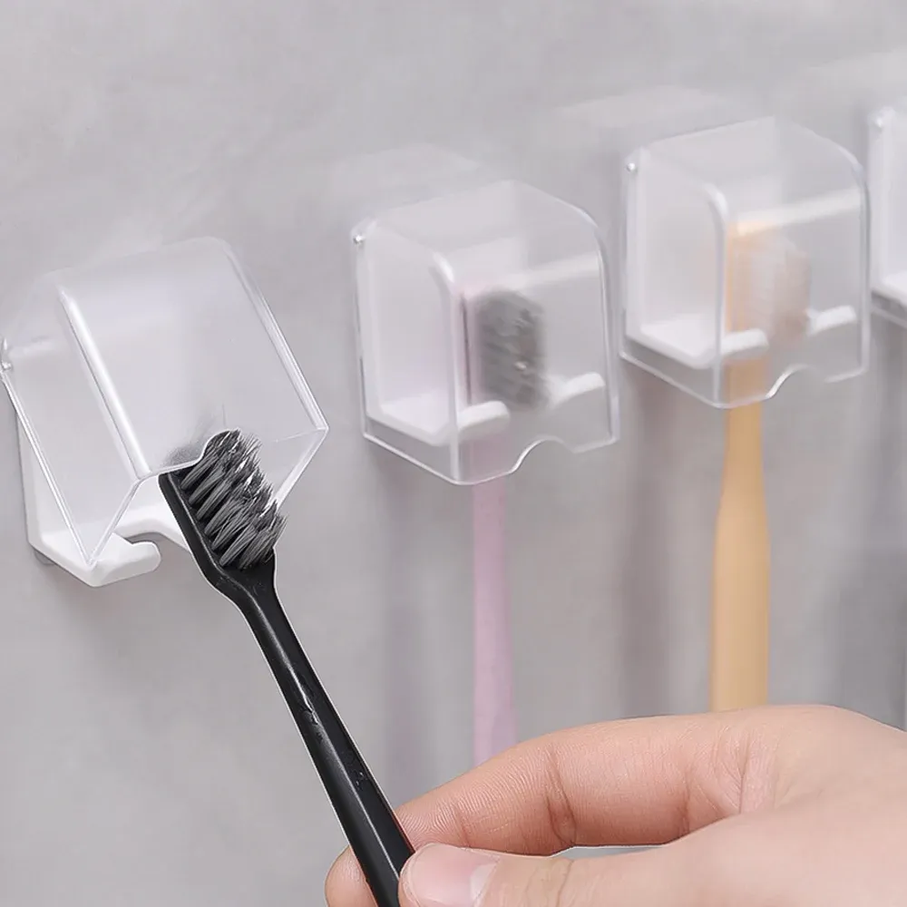 toothbrush 1/6PCS Toothbrush Holder with Cover Punchfree Wallmounted Toothbrush Holder Selfadhesive Bathroom Toothbrush Storage Rack