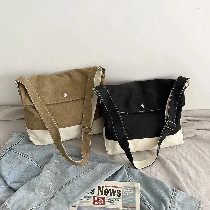 Einkaufstaschen Leinwand Tasche für Männer Frauen Schulterkäufer dicke Stoff Handtasche Koreanische Kontrastfarbe Crossbody Eco 2024