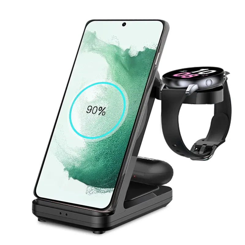 Зарядные устройства 3 в 1 беспроводное зарядное устройство для Galaxy Watch 5/5 Pro 15W Qi Fast Беспроводная зарядка для телефона Samsung и часы для зарядных устройств.