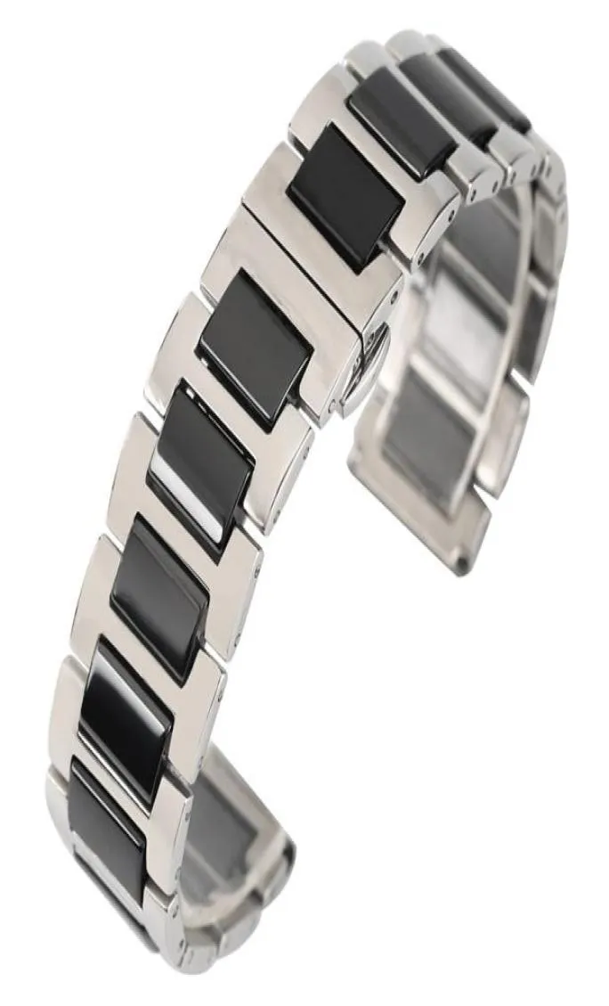 Blackwhite 18mm 20mm Solid rostfritt stål Band Ceramics Watch Strap Link Chain Replacement Armband raka ändar2902688