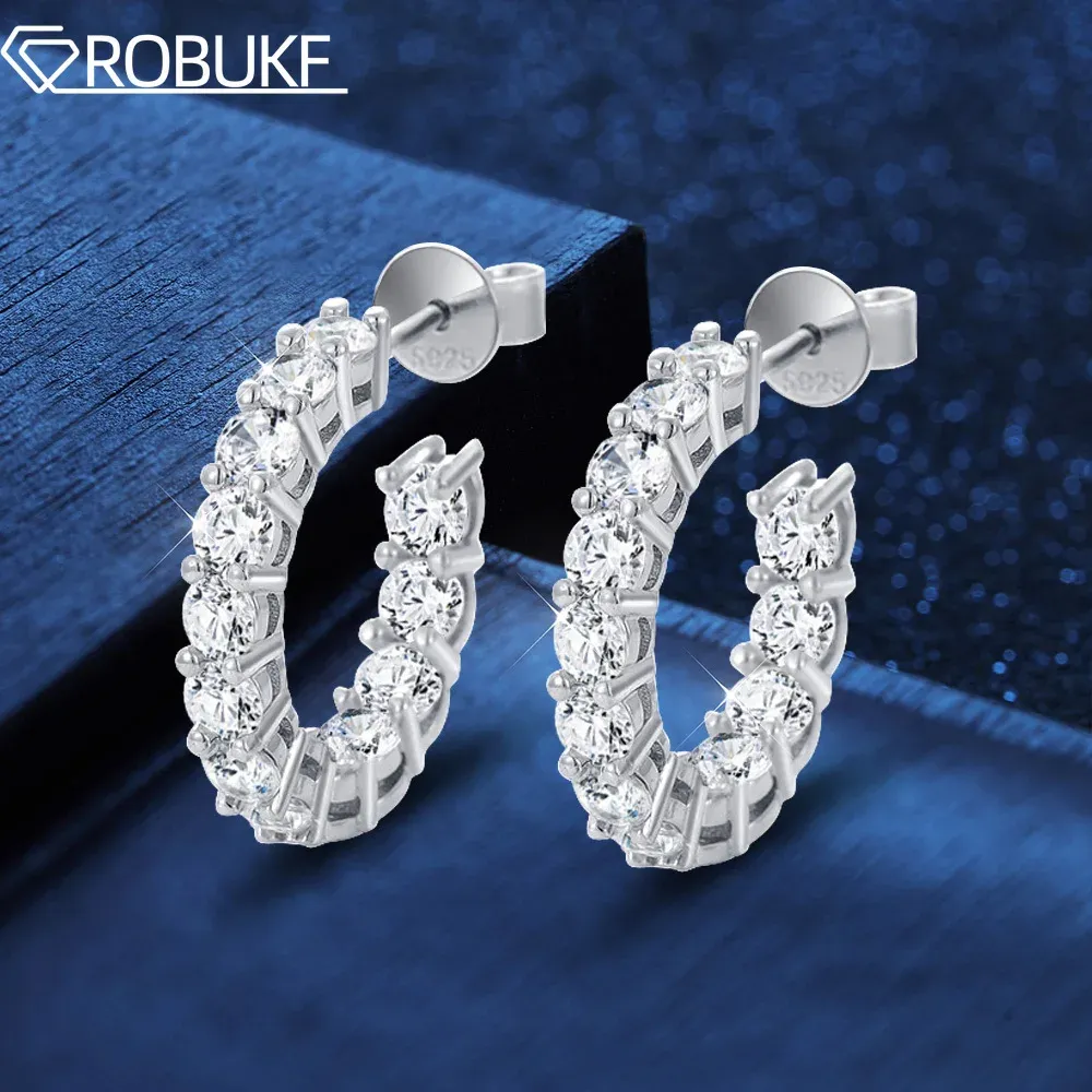 Kolczyki 2.6c D Kolor Pełny Moissaniteuszek 925 Sterling Srebrny biały złoto Plane Blowing Row Diamond Hoop Earring For Kobiet dla kobiet