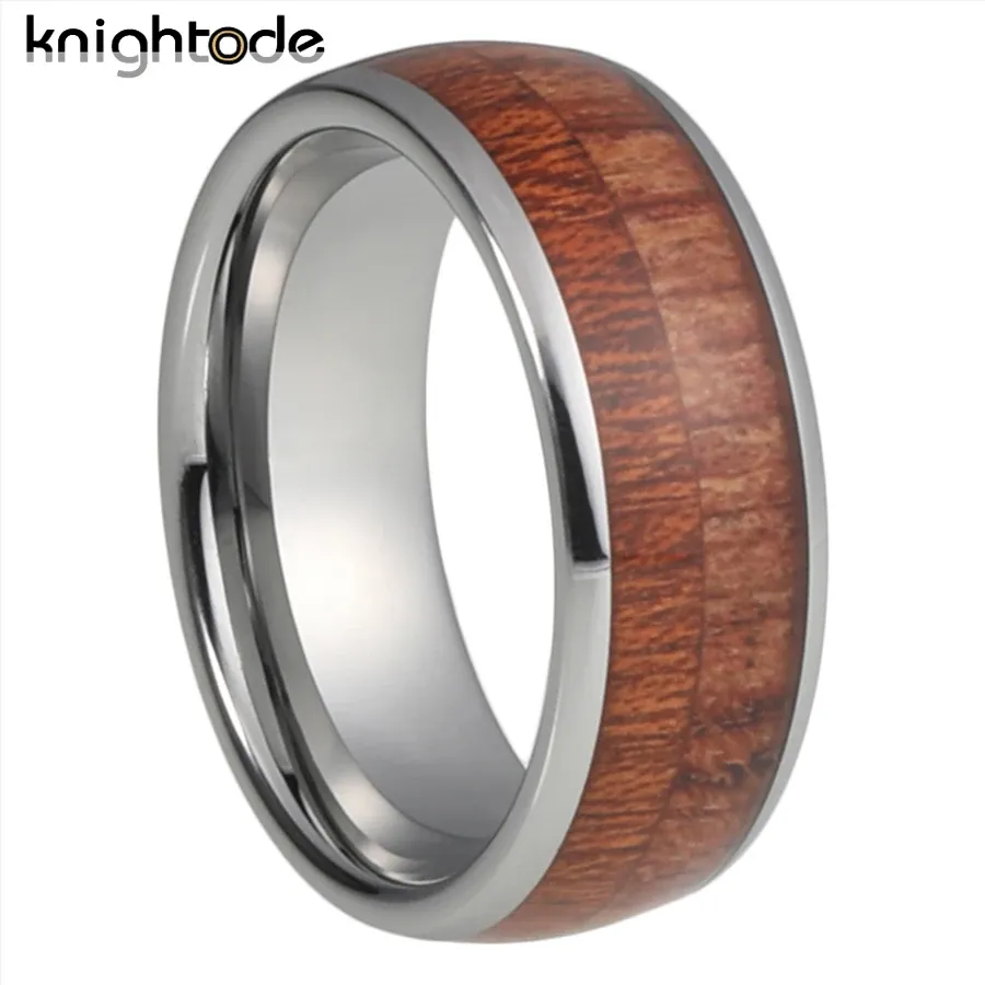 Bandas Tungsten Carbide Band Weanding Wood mixed For Men Mulheres Casais Anel de noivado Dome polido conforto Fit 3 cores para escolher