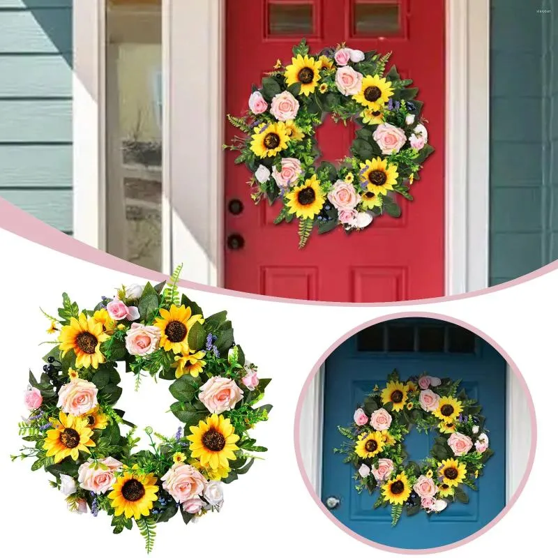 Dekorativa blommor Summer Creative Simulation Sunflower Artificial Flower Mall Decoration Door Valentines Day Wreaths For Front Outside