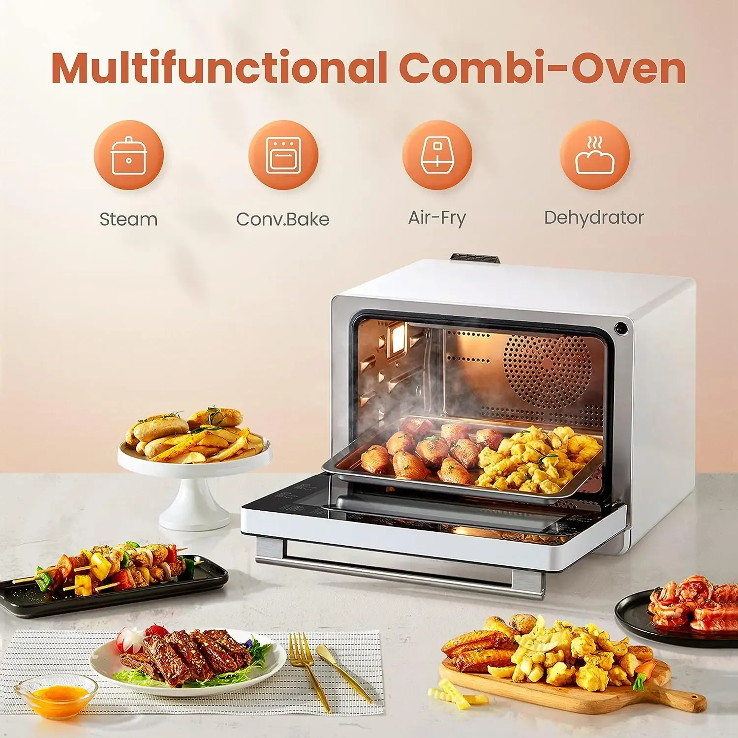 Fryers ChefCubii 4in1 Countertop Convection Steam Combi Oven Air Fryer Dehydrator with Temperature Control, 40 Preset Menu and Steam