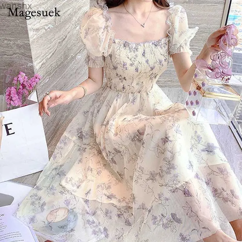 Basic Casual Dresses Summer White Chiffon Long Dress Casual Floral Party Dress Elegant Short Sleeve Fairy Dresses for Women Sweet Clothing 20044L2404