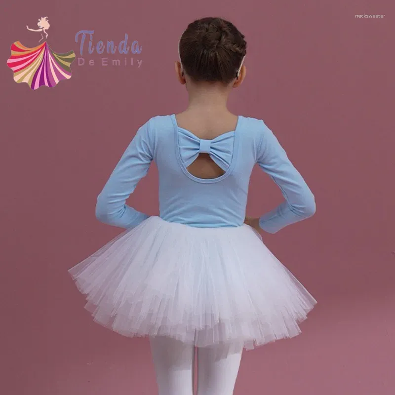 Stage Wear Girl Swimsuits Dance Bowknot Tumbard Skompsuit Fluffy Tutu Spódnica 4 warstwy Sukienka na balu