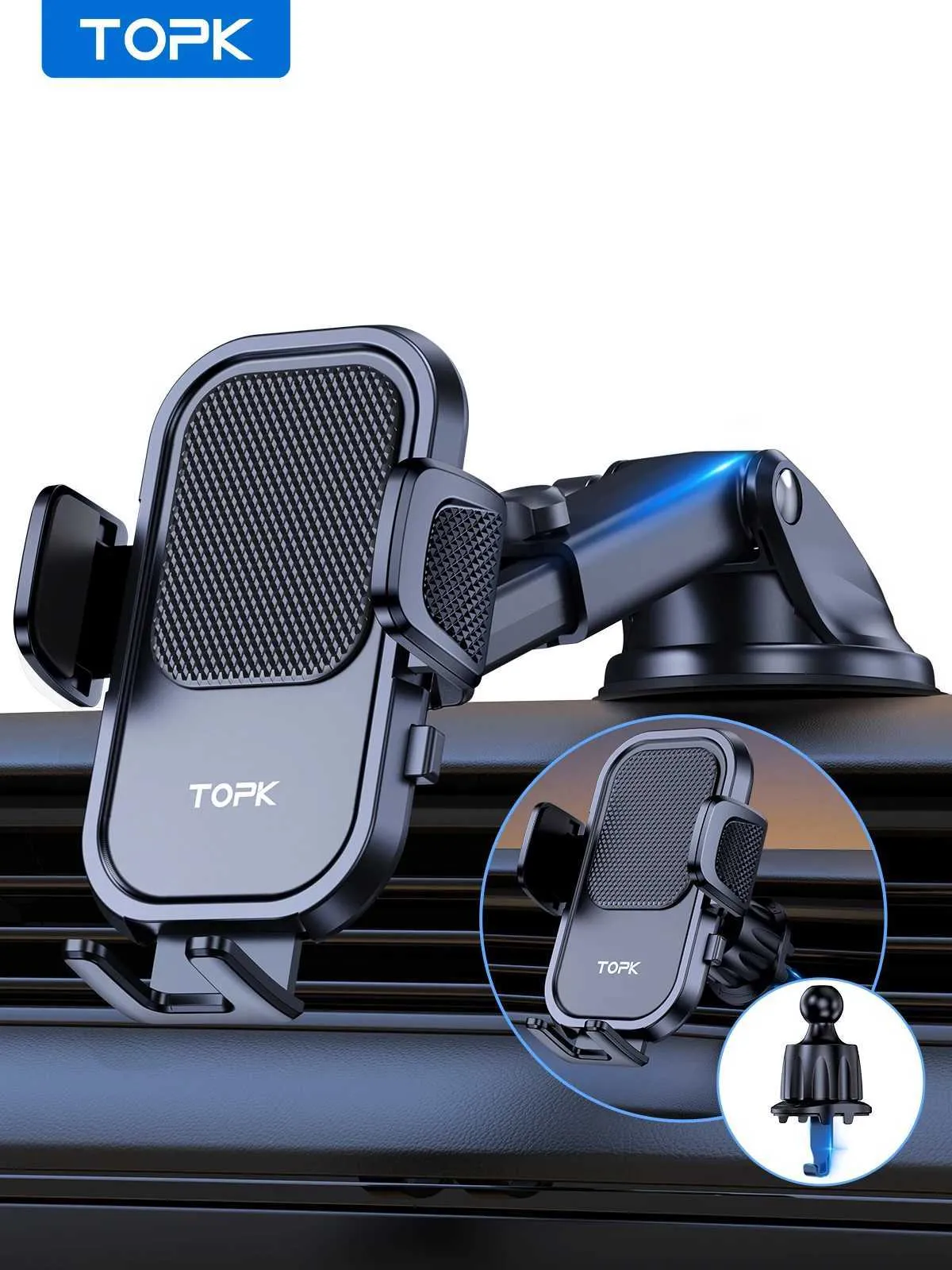 Mobiltelefonmonterare Topk D40-Z biltelefonhållare för instrumentbräda/vindruta/luftventil 360 Rotertable mobiltelefonhållare för 4,0 till 6,7 tum telefoner Y240423