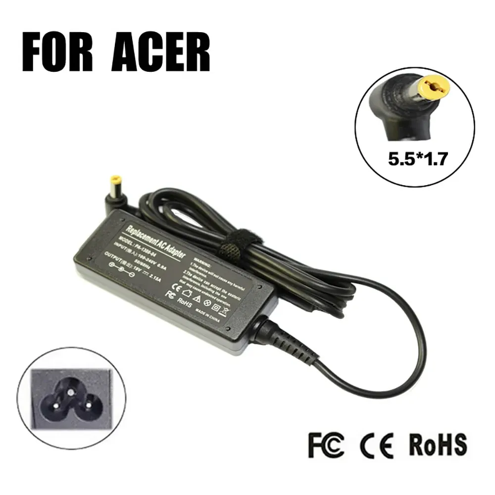 Substituição de Chargers 19V 2.15A 5,5*1,7 mm 40W para Acer Aspire One A150 D150 D250 D260 D270 W500 Charger de adaptador AC