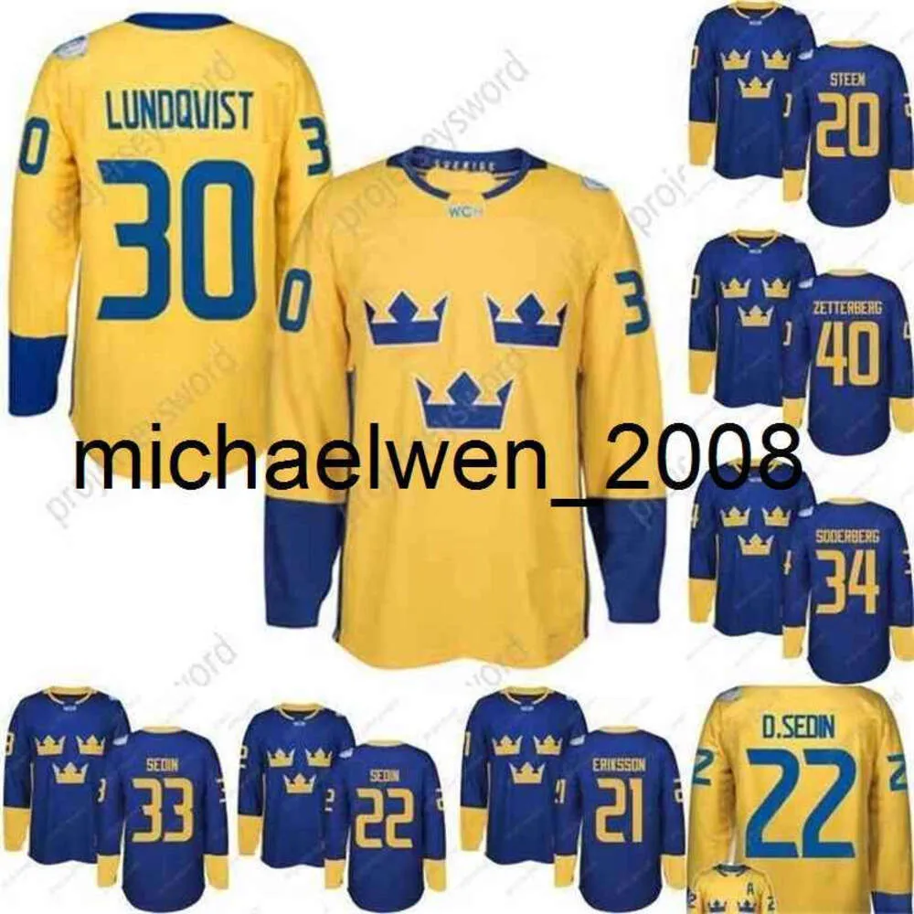 Kob Weng World Cup Team Sverige Hockey Jerseys Lundqvist Markstrom Ekman Larsson Sedin Eriksson Steen Backstrom Silfverberg Custom Hockey Jerseys