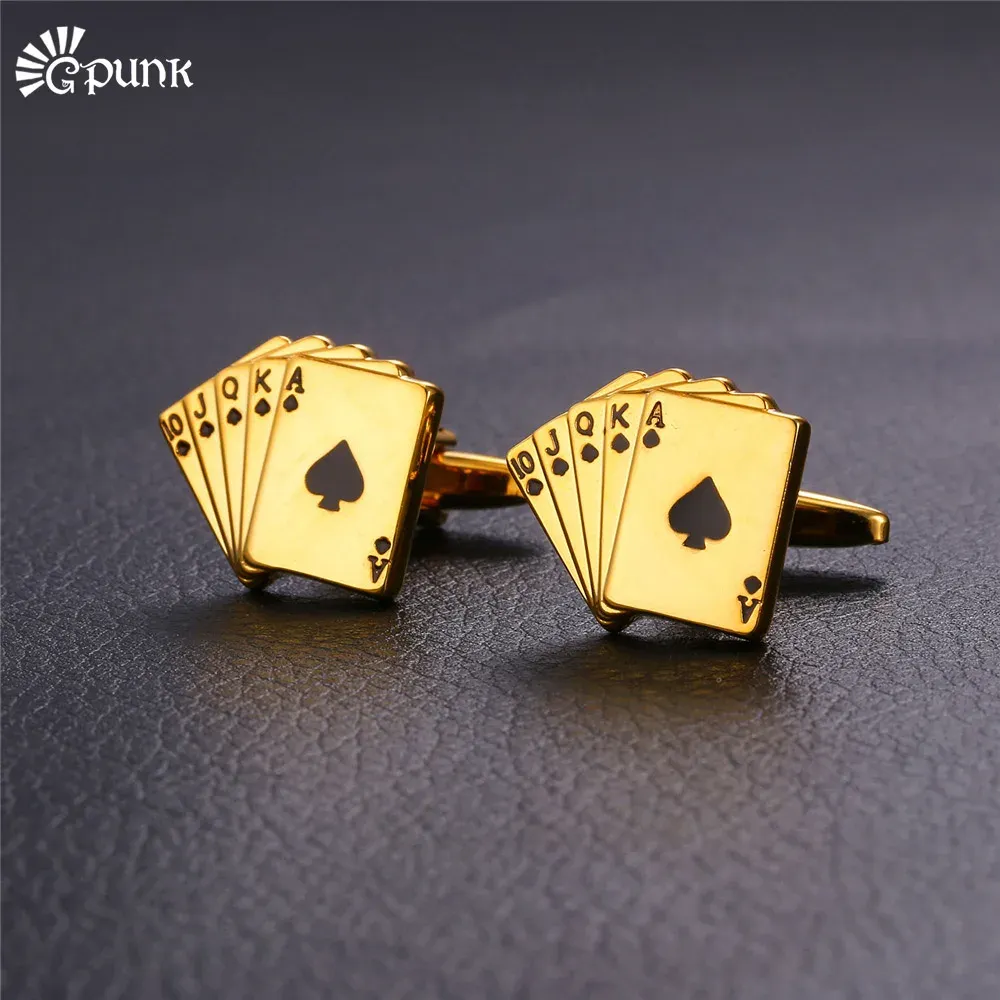 Links Mens Poker Manschettenknöpfe Herren Hochzeit Französisch Hemd Manschettenknöpfe Gold/ Farbkarte Gemelos Einzigartige Manschettenknöpfe C1994g