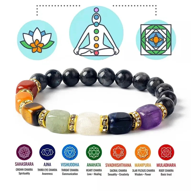 Kamień naturalny Bangle 7 Bracelety czakra reiki leczenie energetyczne hematytu tygrysy oko Elastyczne bransoletki dla kobiet biżuteria jogi dziewcząt