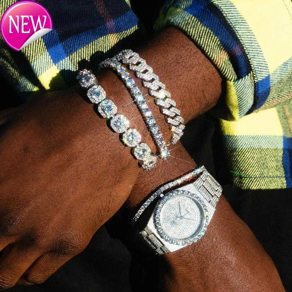 Nouvelle mode 12 mm largeur CZ Miami Cuban Link Chain Hip Hop Bling Micro Pave 5a Clear Cumbic Zirconia Cuban Men Bracelet Wholesale