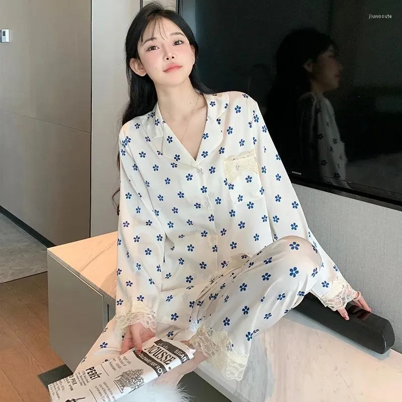 Женская одежда для сна пижама весна и осенний ледяной шелк