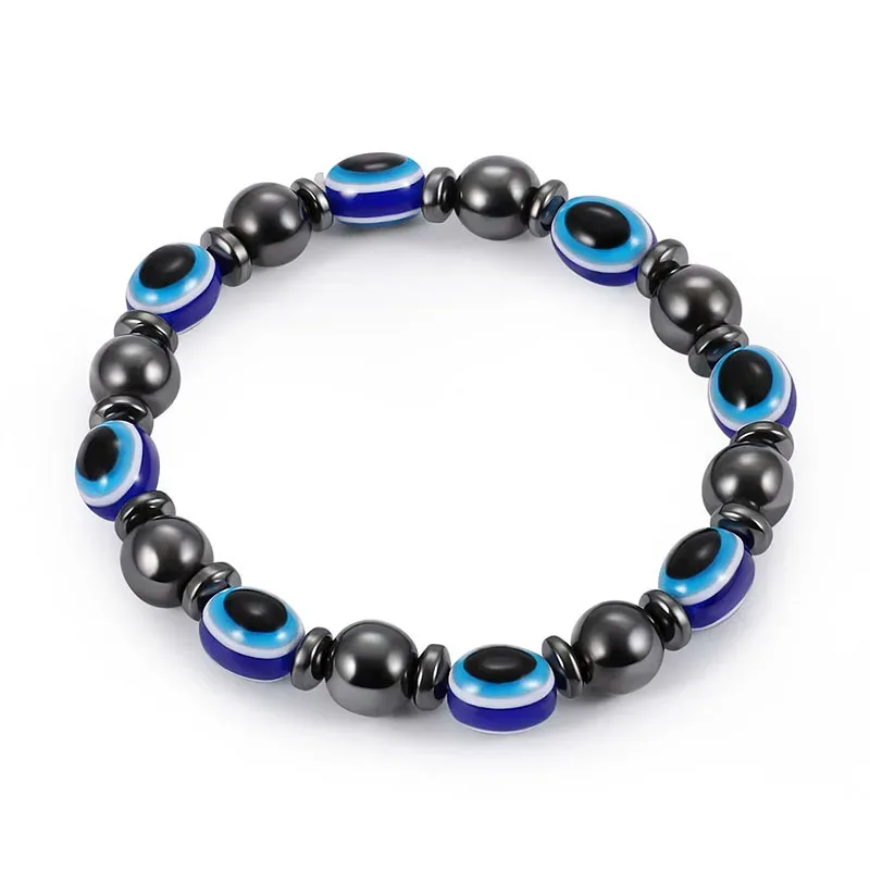 Bracelets New Arrival Turkish Evil Eyes Bracelet Hematite Stone Therapy Health Care Magnetic Bangle Yoga Bracelets for Women Men Jewelry