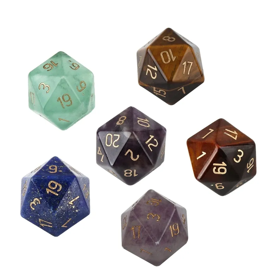 Jóias Pontos de jóias Cristal natural D20 DICE Amethyst Lapis Lazuli Fluorite Polyedron Stone Dice Aceite o logotipo do padrão de símbolo de fonte personalizado