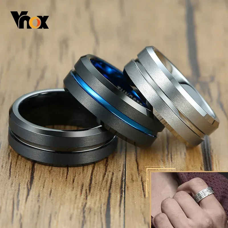 Bands Vnox 8mm Tungsten Wedding Rings for Men, Stylish Grooved Line Finger Band, Casual Gentle Male Engagement Jewelry