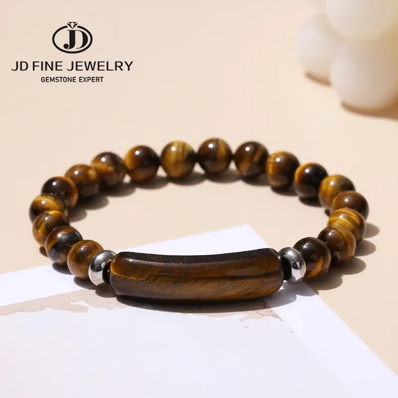 Strängar JD Natural Stone Yellow Tiger Eye Rectangle Bar Charm Bead Armband Kvinnor Reiki Healing Handgjorda armband par smycken gåva