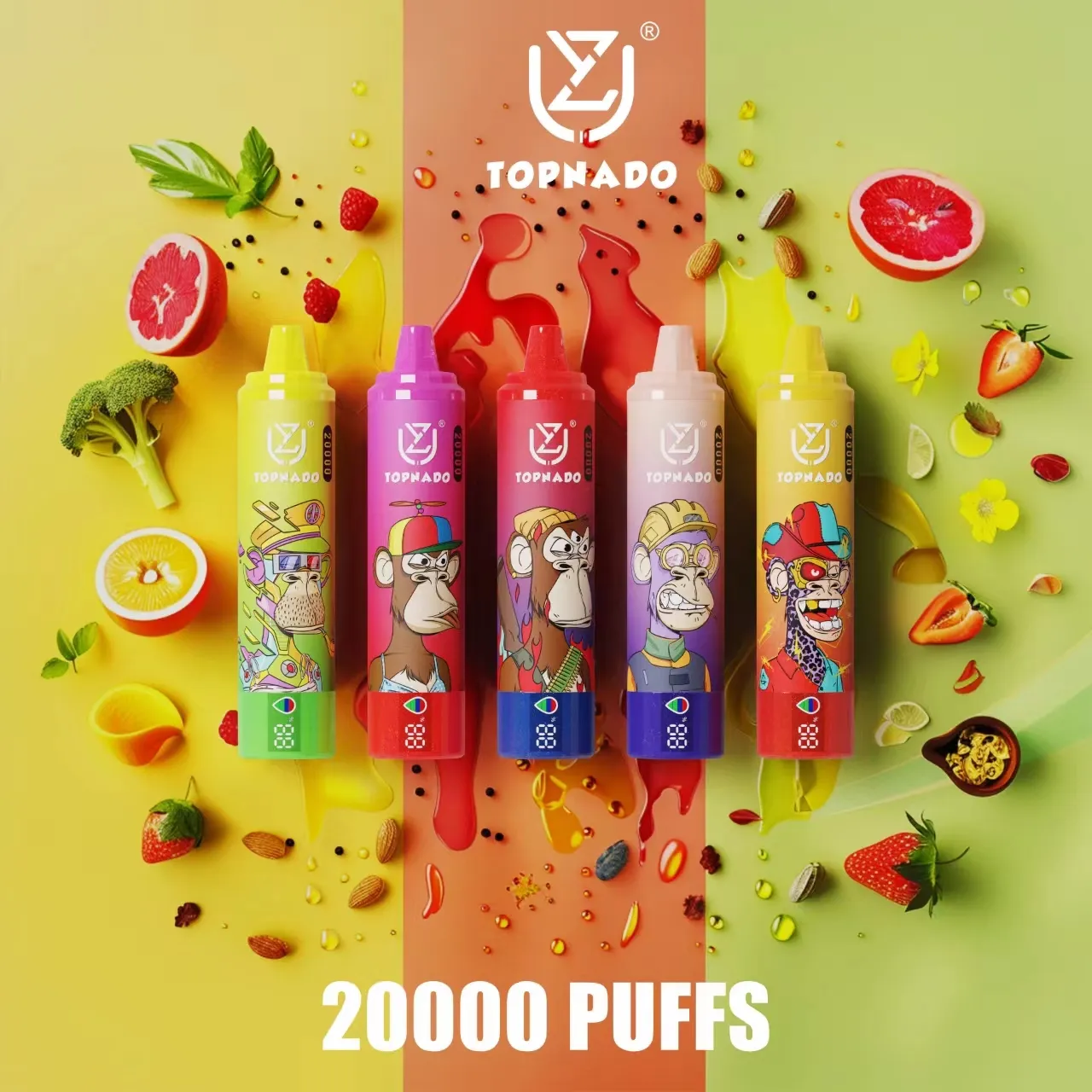 Uzy Tornado 20000 Puffs VAPE20K Disponível E-CIGARETtes 23ml A preenchimento pré-cheia bobina de malha de 8500mAh caneta recarregável de bateria vs bang king fumot