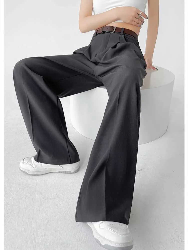 Women's Jeans Womens Suit Wide Leg Black Casual Pants Fashion Commuter Office Girl Temperament Female High Waisted Straight Thin Trousers Y240422