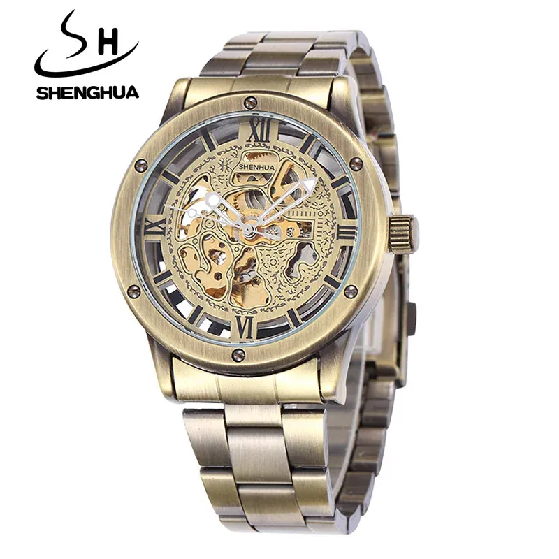 Orologi 2020 uomini orologi orologi meccanici di lusso uomini shenhua fashion vintage bronzo scheletro meccanico automatico orologio riceoj hombre