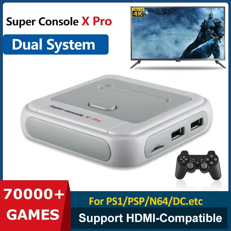 Console Super Console X Pro Retro HD WiFi Mini Video Game Player per PSP/PS1/N64/DC giochi Dual System Builtin 70000+ Giochi classici