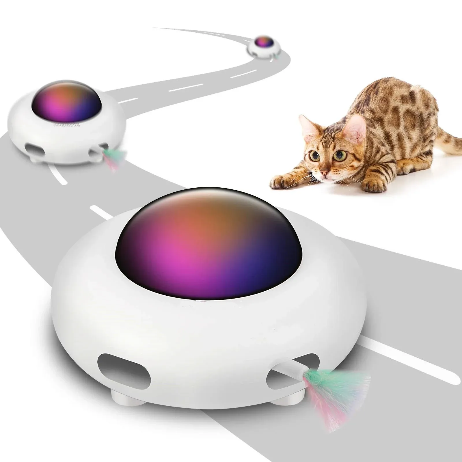 Contrôler un jouet de chat interactif interactif d'OVNI pour le jouet de chat électronique en plumes en rotation intérieure Smart Auto Arrêt aléatoire Charge USB