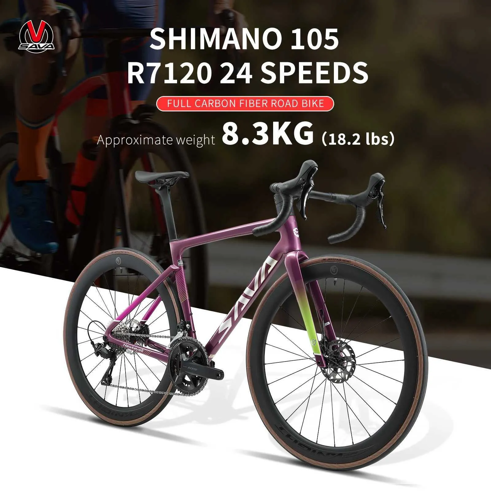 Bikes SAVA R16-7120 Road Bike 24-Speed Carbon Fiber road bike Carbon Fiber Handlebars+Wheels With SHIMAN0 105 R7120 Racing Bike Y240423