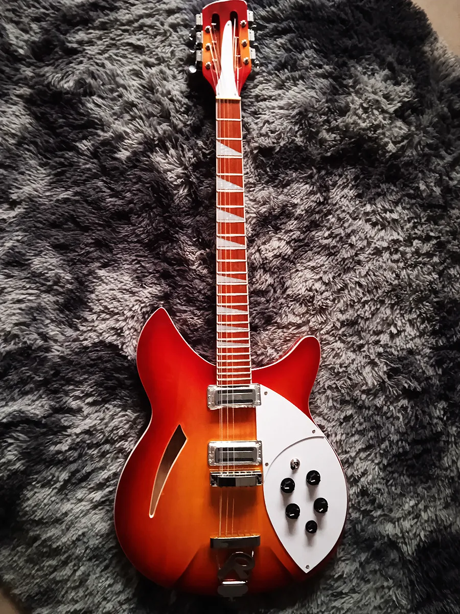 Błyszczący gitarę elektryczną Cherry Red 12 strun 360 pół-puste białe pickguard