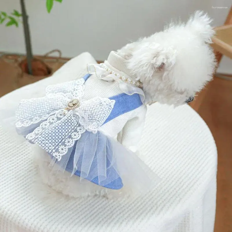 Hundklädmaskin tvättbar husdjursklänning charmig med bågprinsessan simulerad pärla dekor för hundar