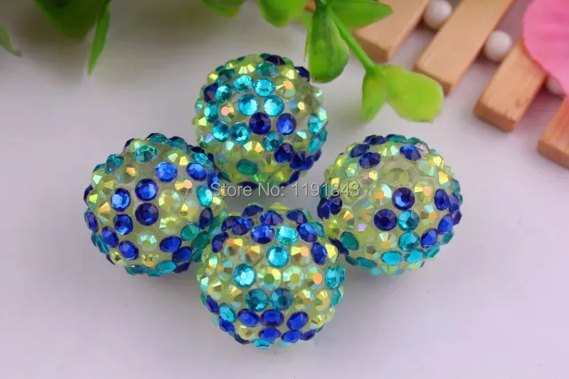 Pärlor Kwoi Vita Färgglada konfetti Rainbow Color Harts Rhinestone Ball Beads Wholesales 20mm Chunky 100st Kids Girl Jewelry