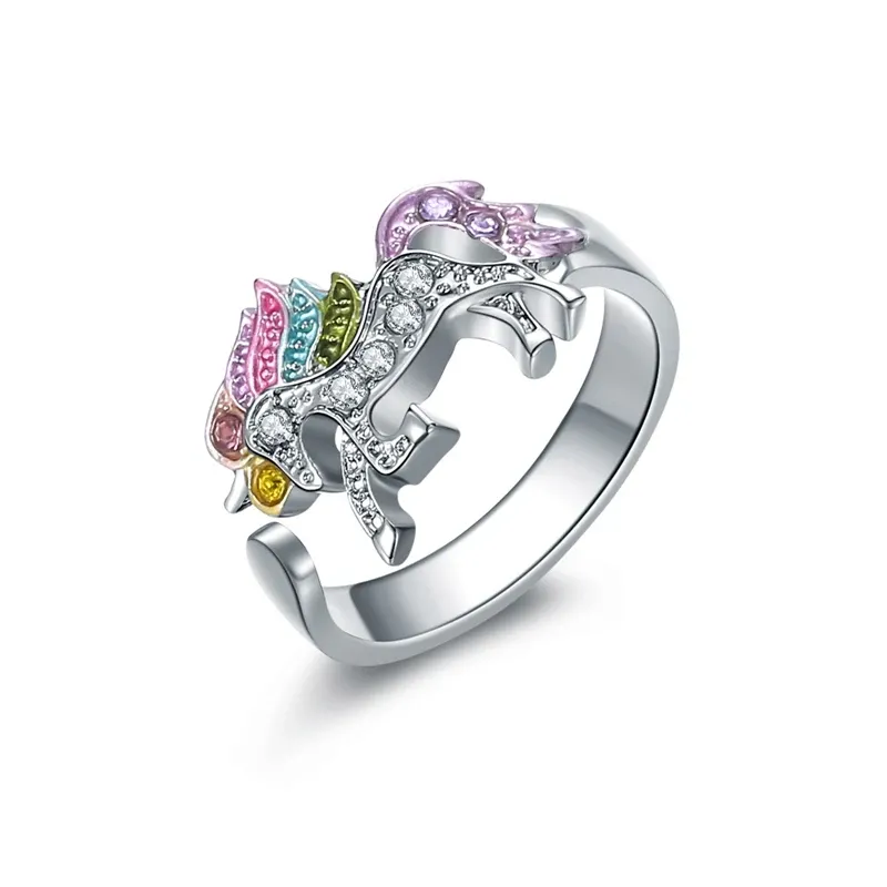 Bande Cute Unicorn Ring Fashion Fashion Cartone Horse Jewelry Accessori per ragazze Bambini Donne Donne Festa Gioielli per animali
