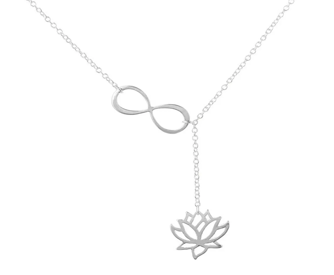 Elegant Infinity Lotus Charm Pendant Necklace Silver Gold Color Fashion Flower Jewelry Nice Gift for Girls Bohemia Necklaces2140709