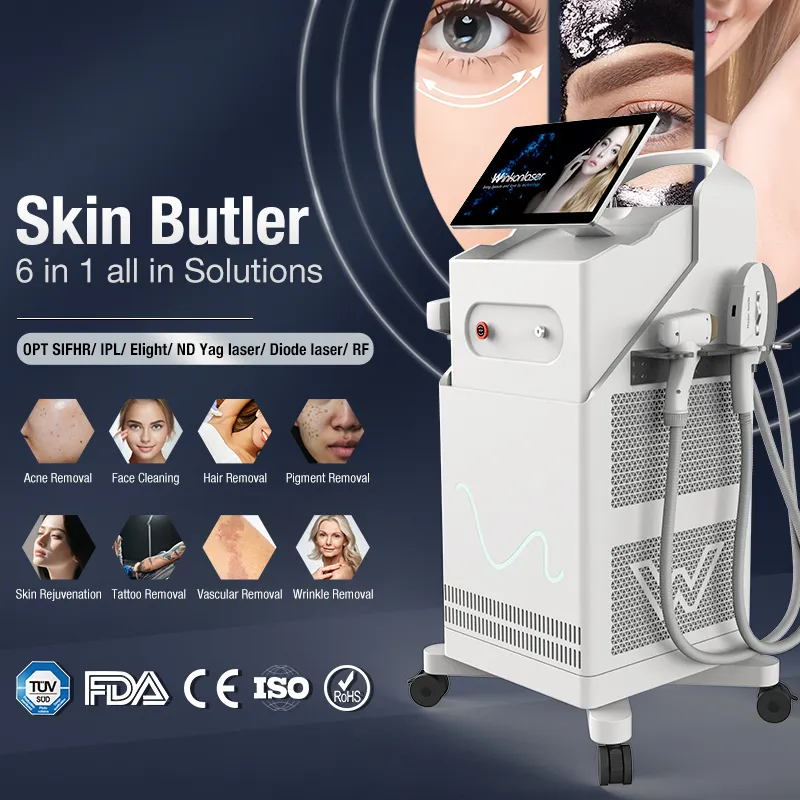 808nm diodlaser multifunktionell skönhetsmaskin IPL ance nd yag laser tatuering borttagning 4 handtag djup rengöring till salu