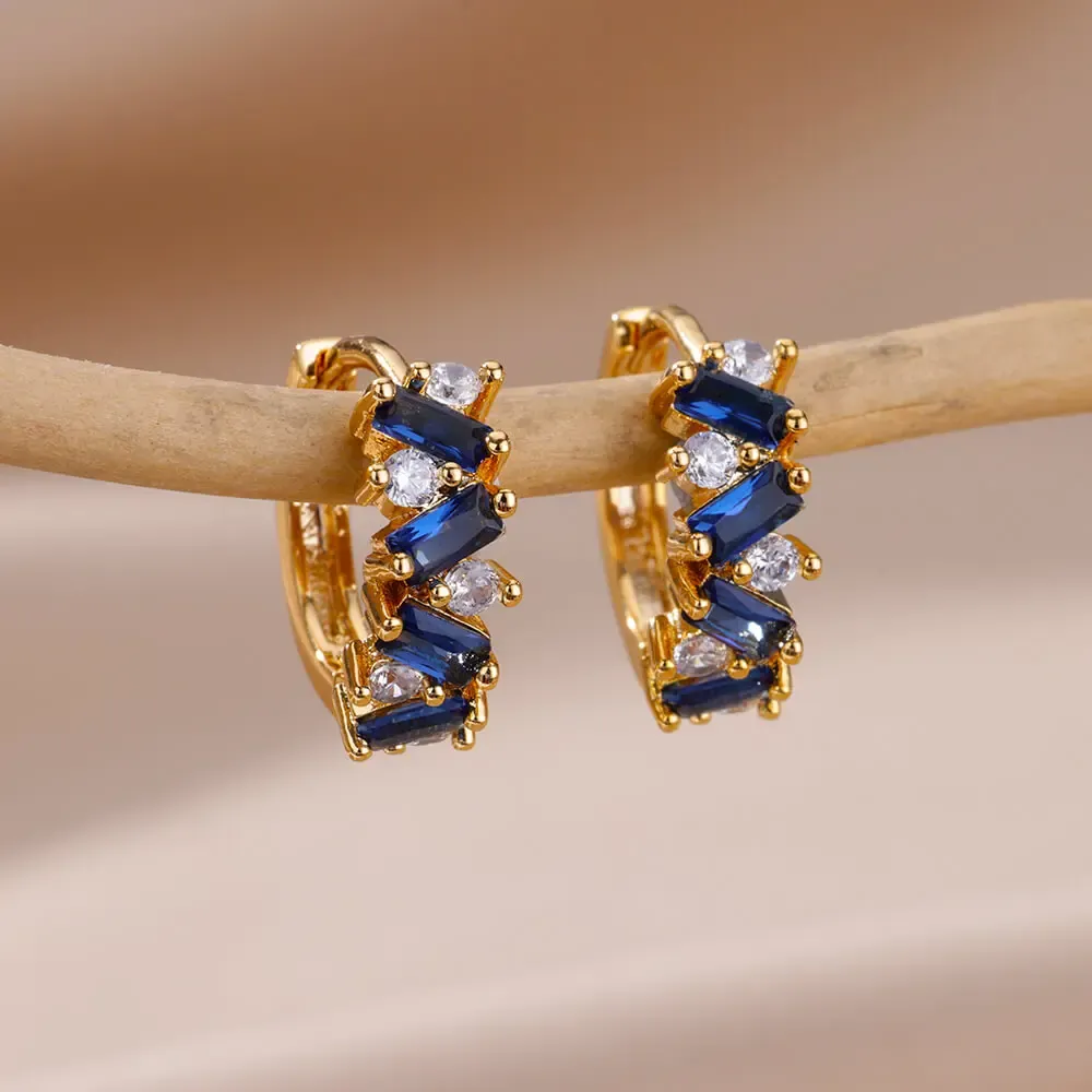 Orecchini Orecchini zirconi blu per donne ragazze nuove in orecchini a cerchio in acciaio inossidabile 2023 Trend Gioielli da sposa di lusso arete di spedizione gratuite