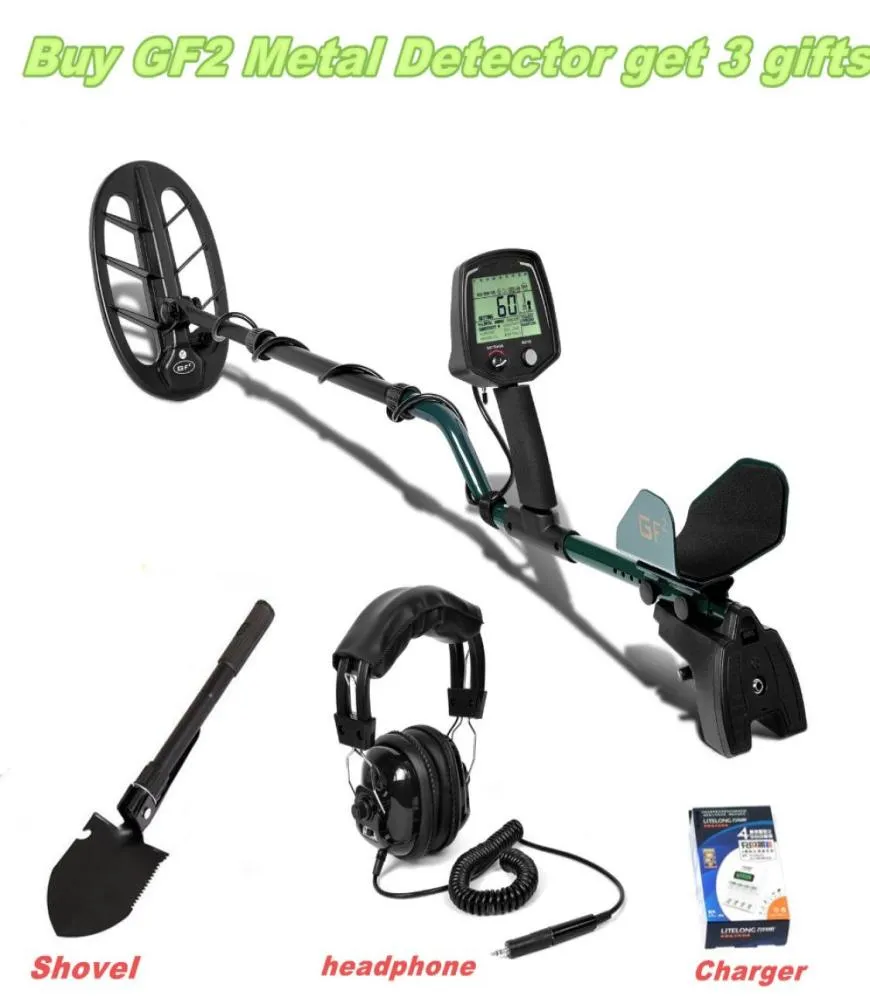 Koop GF2 Metal Detector Krijg 3 geschenken Precious Treasure Finder voor underground gouden detector hoge gevoeligheid LCD -display5971568