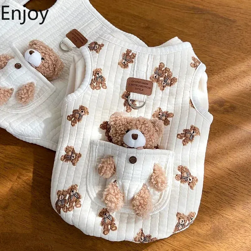 Vests Dog Clothing Autumn and Winter cat cotton vest cute bear white Two Legged Clothing Small and Mediumsized Pet Clothing