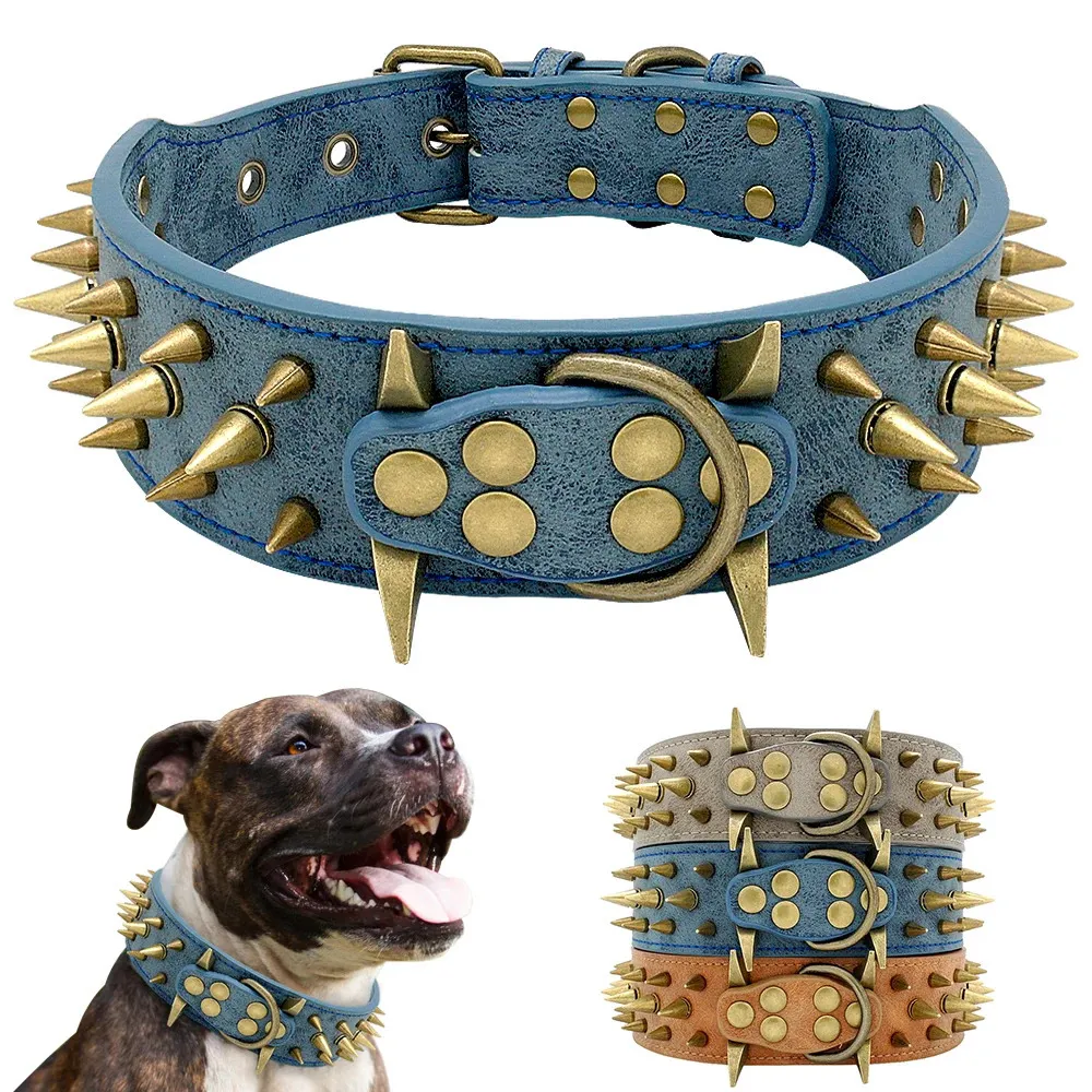 Cool Dog Collar Spiked Studded Leather Pet Collars Pitbull Bulldog Perro For Medium Large Dogs Boxer German Shepherd 240418