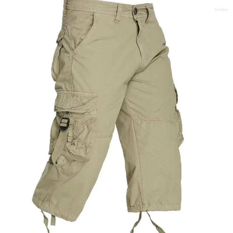 Calça masculina trabalho de verão shorts europeus e americanos algodão puro tamanho grande capris de bolso